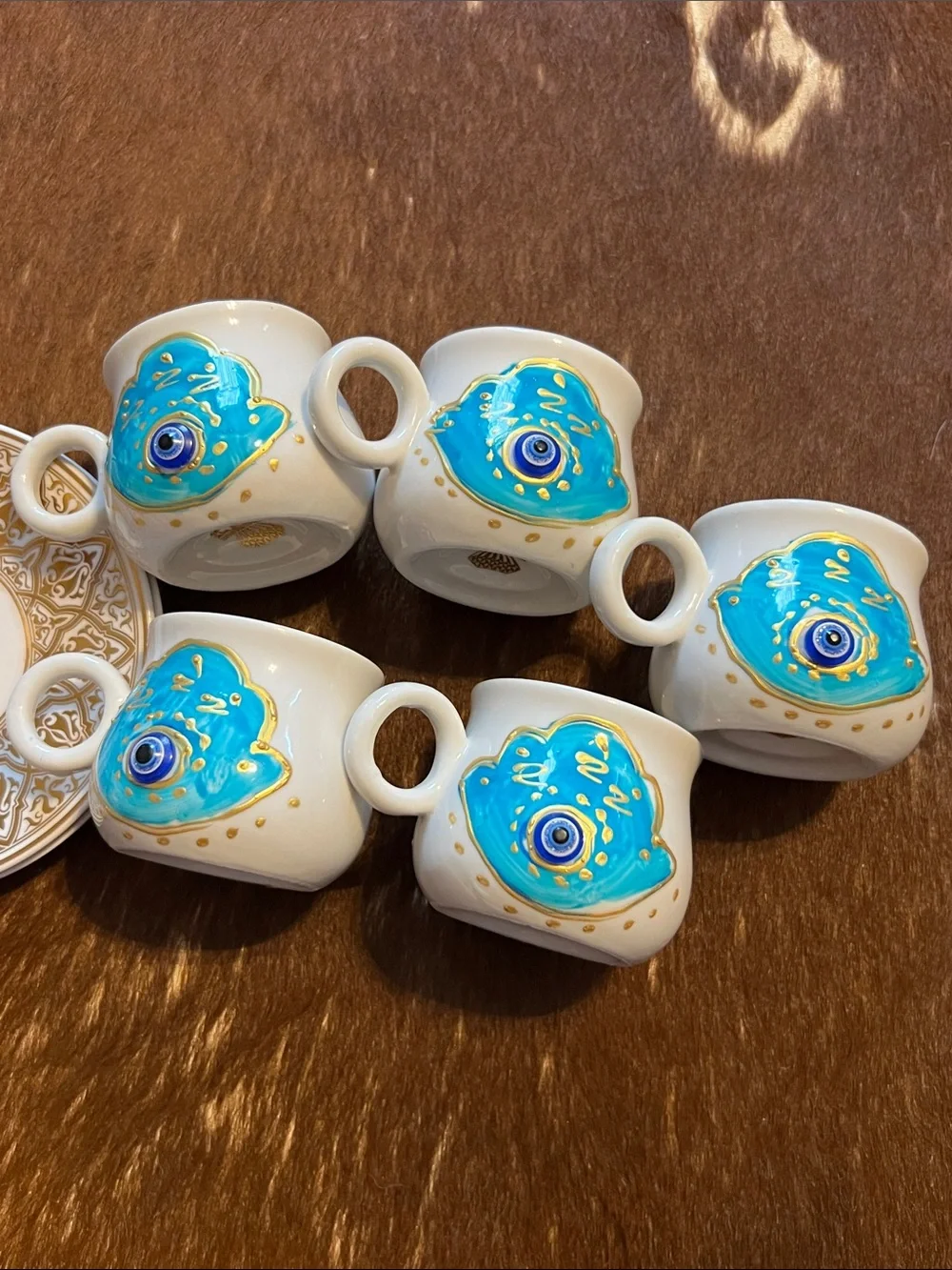 Decorative Blue Evil Eye Espresso Cup and Saucer Set - 9pc